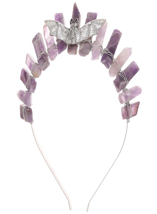 CoTeeZa Amethyst Crystal Crown for Women - Gothic Bat Elf Headband Raw Quartz Tiara Moon Goddess Headpiece, Whimsical Mystical Elven Circlet for Witch Renfaire Renaissance Halloween Cosplay - Image 1